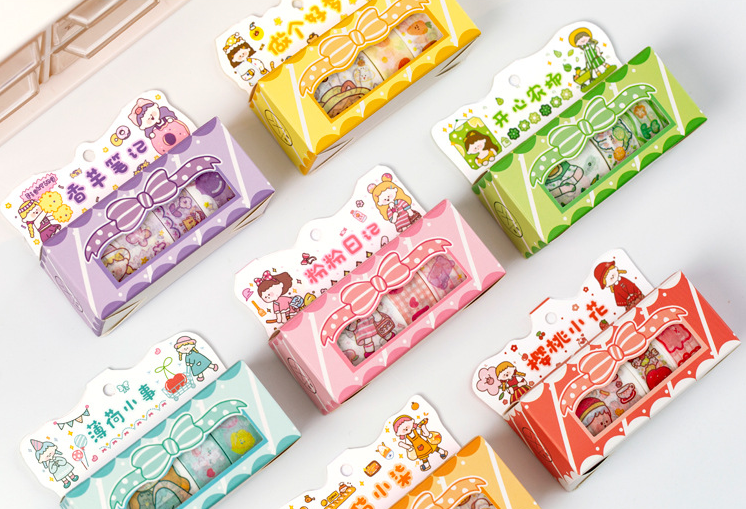 Hộp 5 cuộn washi tape hoặt hình trang trí sổ tay