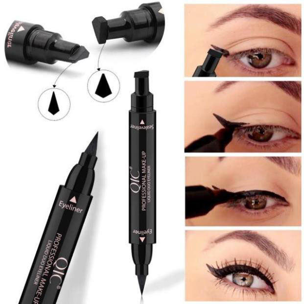 Kẻ mắt nội địa trung 2 đầu qic bền đẹp cực nét, bút kẻ mắt nước lâu trôi qic màu đen chuẩn mực mịn bám da