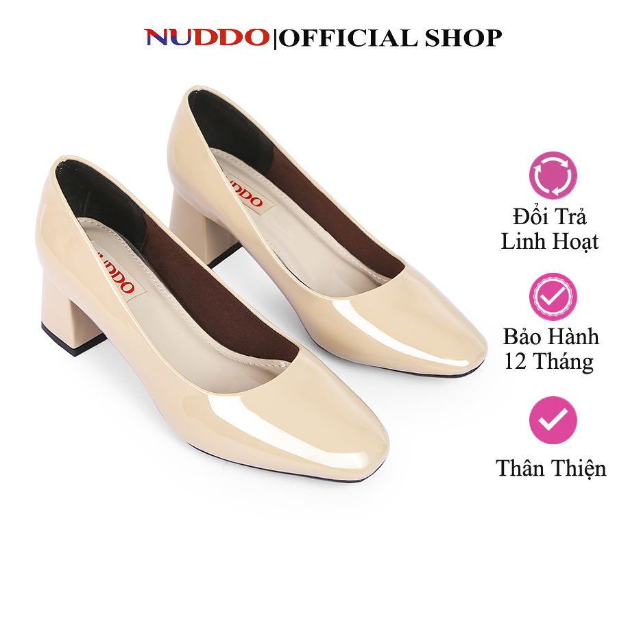 Giày cao gót nữ công sở NUDDO gót vuông cao 5 phân mũi vuông da bóng cao cấp NUB03