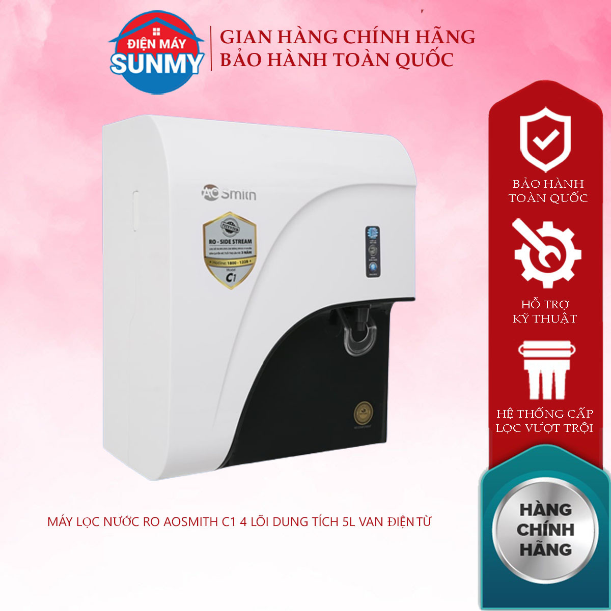 Máy lọc nước RO AOSmith C1 4 lõi dung tích 5L công suất lọc 12L/h, máy lọc nước để bàn hoặc treo tường xinh xắn tiện dụng - bảo hành chính hãng toàn quốc hàng trưng bày dmx - Điện máy Sunmy