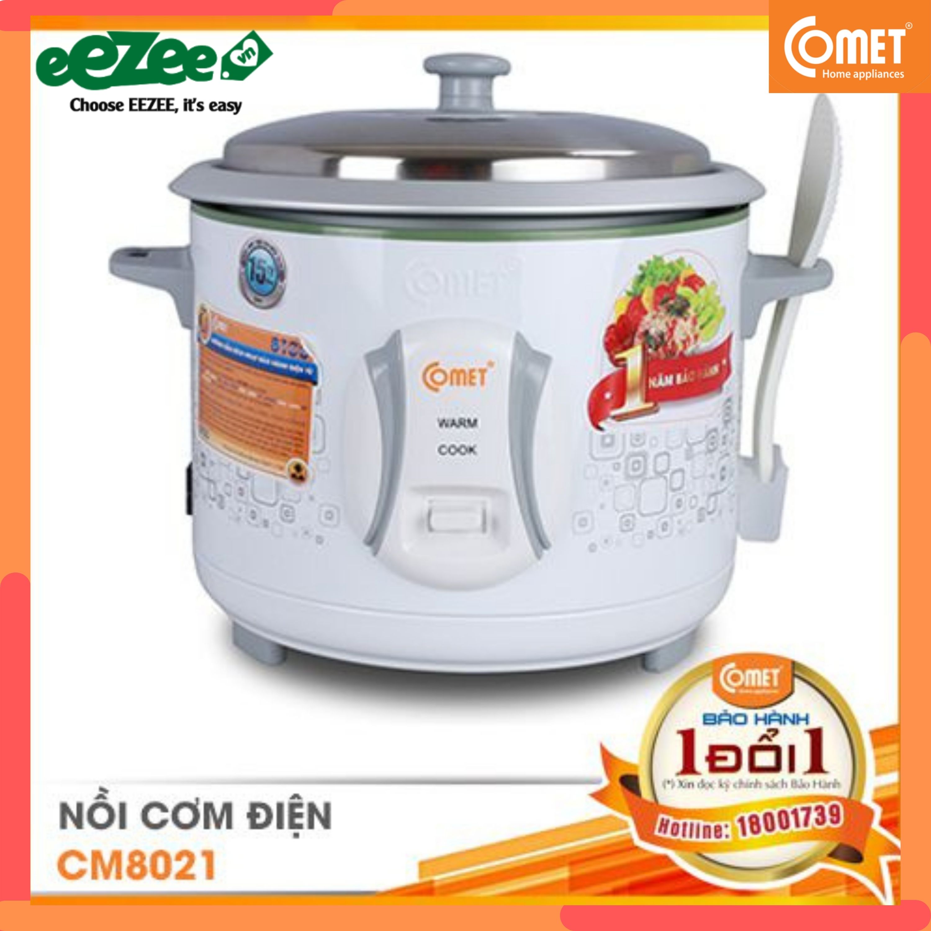Nồi cơm điện nắp rời comet cm8021 - hàng chính hãng - bảo hành 12 tháng 1.8l