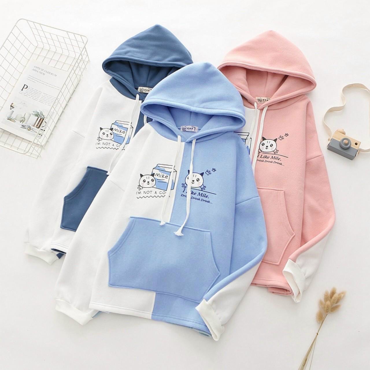 [HCM](FREESHIP TOÀN QUỐC) Áo Hoodie Nam Nữ Form Rộng Phối Màu, Áo Khoác Hoodie Mèo Sữa Thời Trang