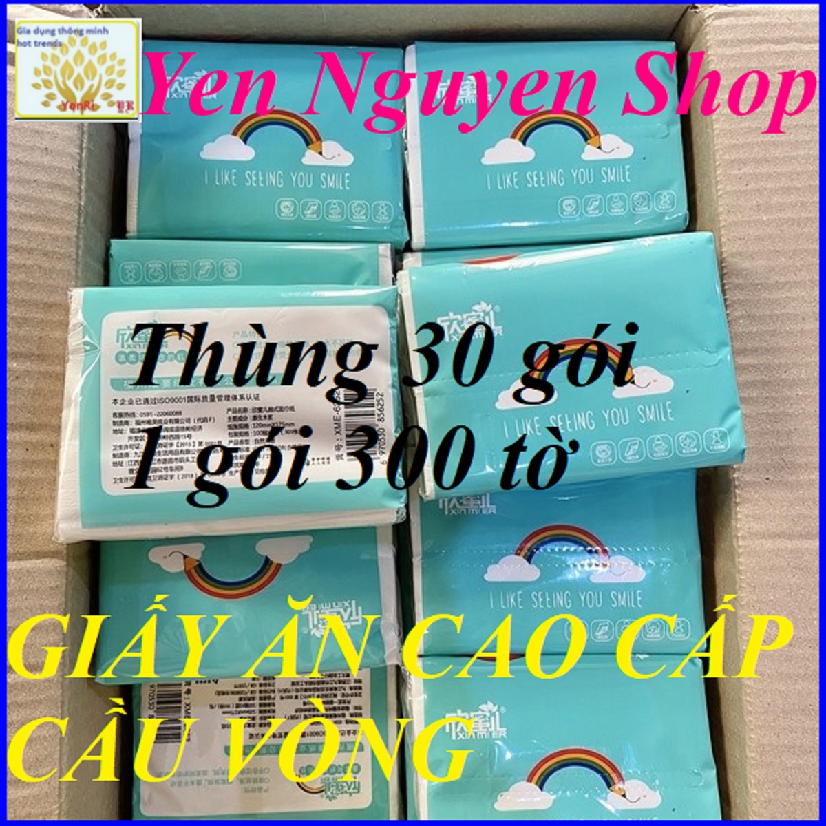 THÙNG 30 GÓI GIẤY ĂN CẦU VỒNG  300 tờ gói  - Yen Nguyen Shop