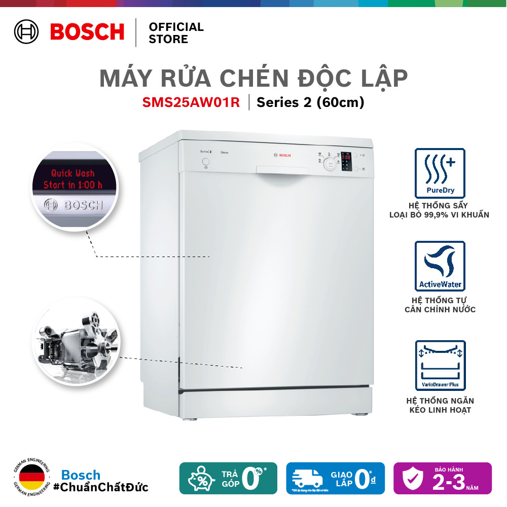 [Độc quyền online] Máy Rửa Chén Bát Độc Lập 12 Bộ Bosch SMS25AW01R - Series 2 (60cm)