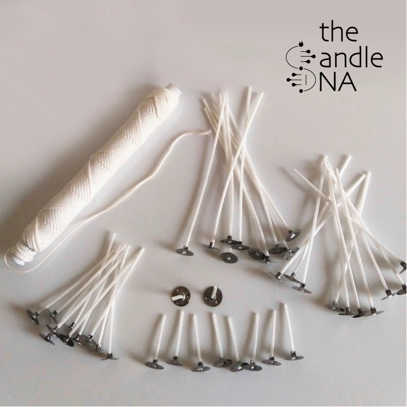 Bấc Nến (Tim Nến) Cotton Nhúng Sáp 5m + 50 Đế Kẹp bấc The Candle DNA