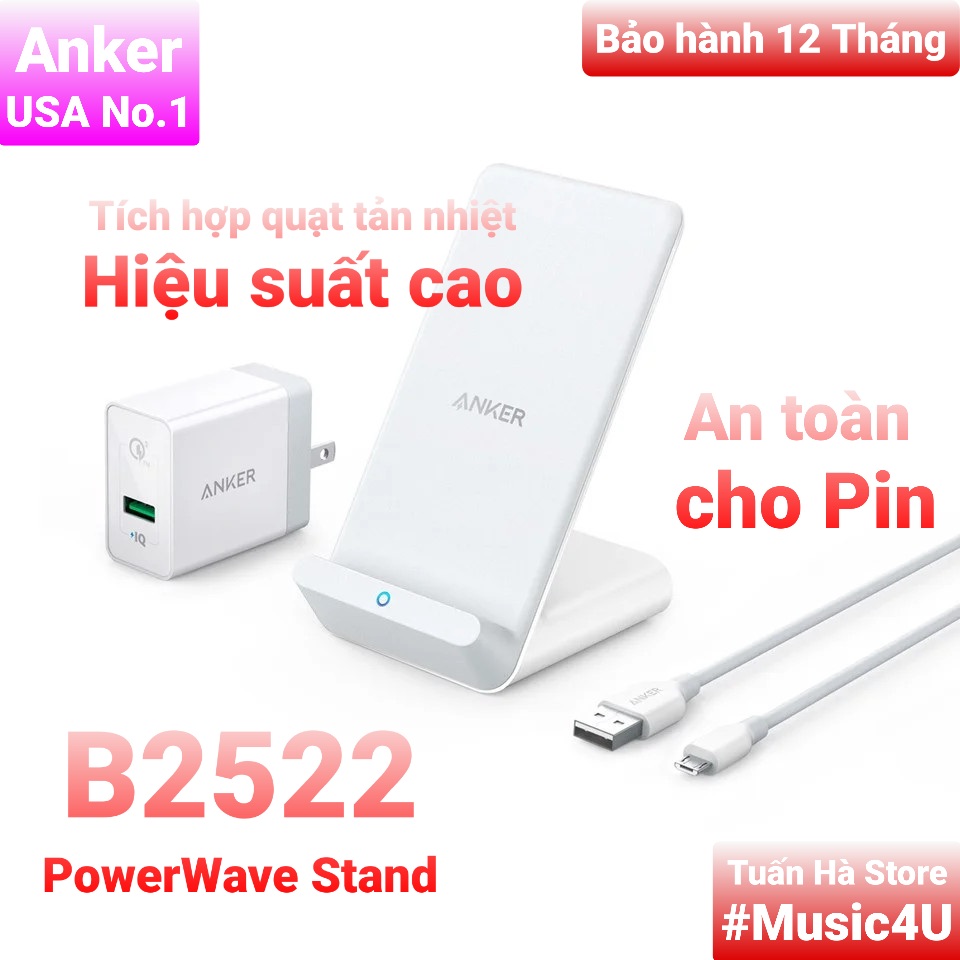 Đế sạc nhanh không dây anker powerwave 10w a2521 b2521 a2522 b2522 a2524 cho iphone x 11 12 13 pro max tuấn hà store