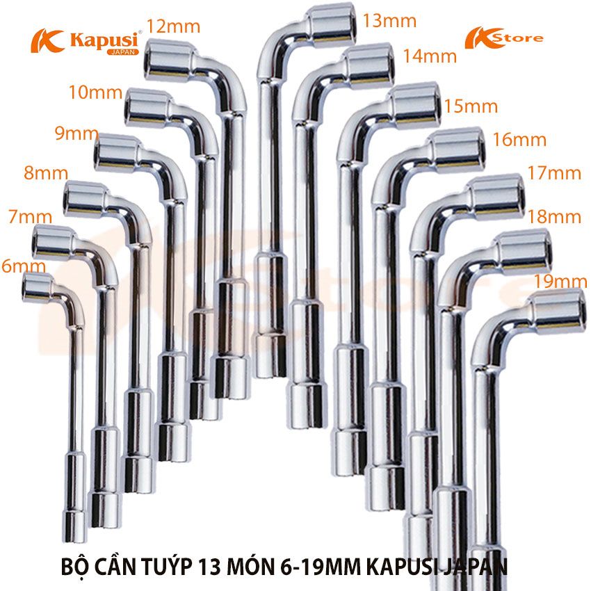 BỘ CẦN TUÝP 2 ĐẦU KAPUSI JAPAN CAO CẤP 13 CỠ TỪ 6-19MM - CẦN ĐIẾU MỞ BULONG TIÊU CHUẨN NHẬT BẢN - TAY VẶN NHANH CHỮ L - CỞ LÊ ỐNG ĐIẾU