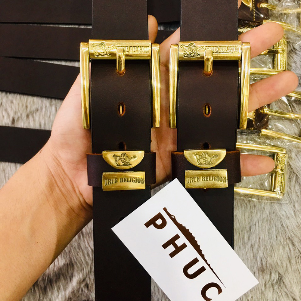 Thắt lưng nam da bò sáp màu nâu đen bản 4cm khóa đồng đúc ông địa bảo hành 2 năm