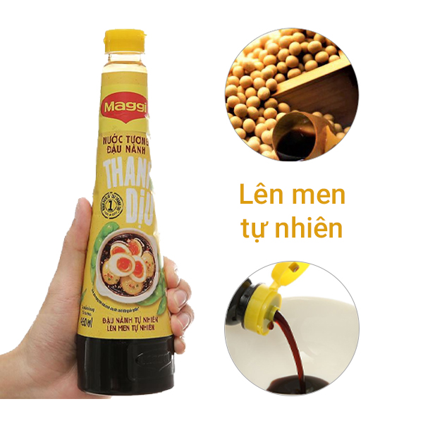 Nước tương Maggi đậu nành chai 450ml thanh dịu lên men tự nhiên - nắp vàng