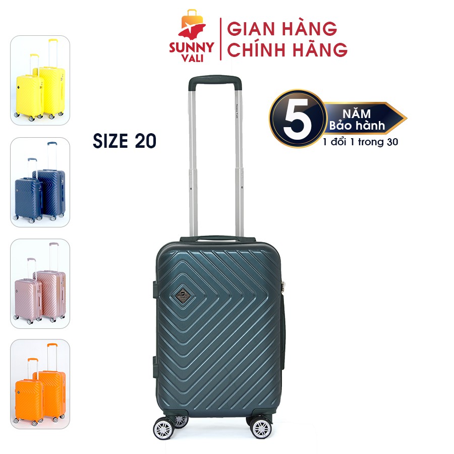 Vali kéo du lịch SUNNY SV02 size 20 - Nhựa dẻo PC vân xước, khóa TSA tiêu chuẩn Mỹ