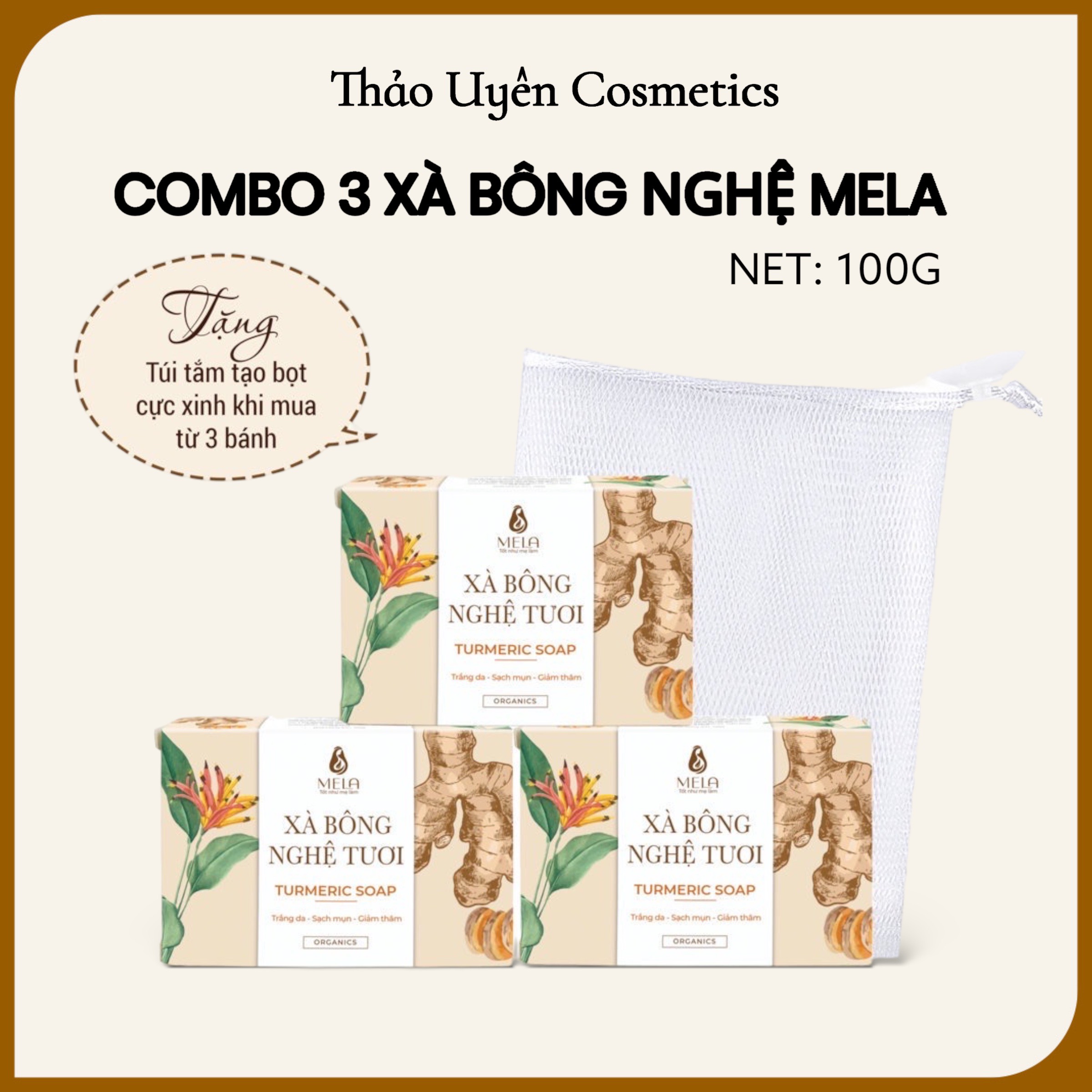 Combo 3 Bánh Xà Bông Nghệ Tươi Mela 100g