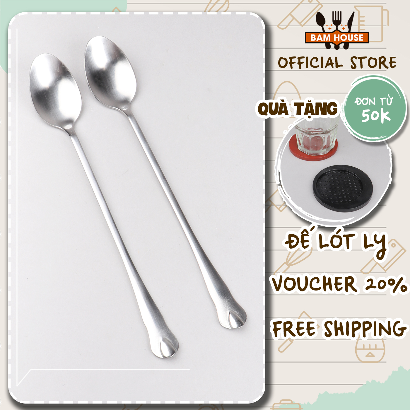 Muỗng cafe inox 430 bam house cán hoa cao cấp mui03 – super đơn