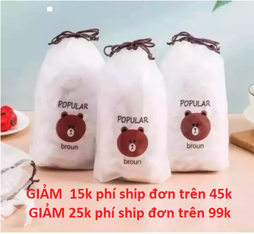 [Hoàn Tiền 10%] Set 100 màng bọc thực phẩm túi gấu, màng bọc thực phẩm PE có chun bọc đồ ăn co giãn tái sử dụng nhiều lần