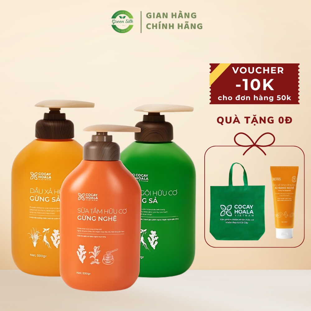 [COMBO SIÊU RẺ] Dầu Gội Hữu Cơ Gừng Sả, Dầu Xả Gừng Sả, Sữa Tắm Gừng Nghệ CỎ CÂY HOA LÁ
