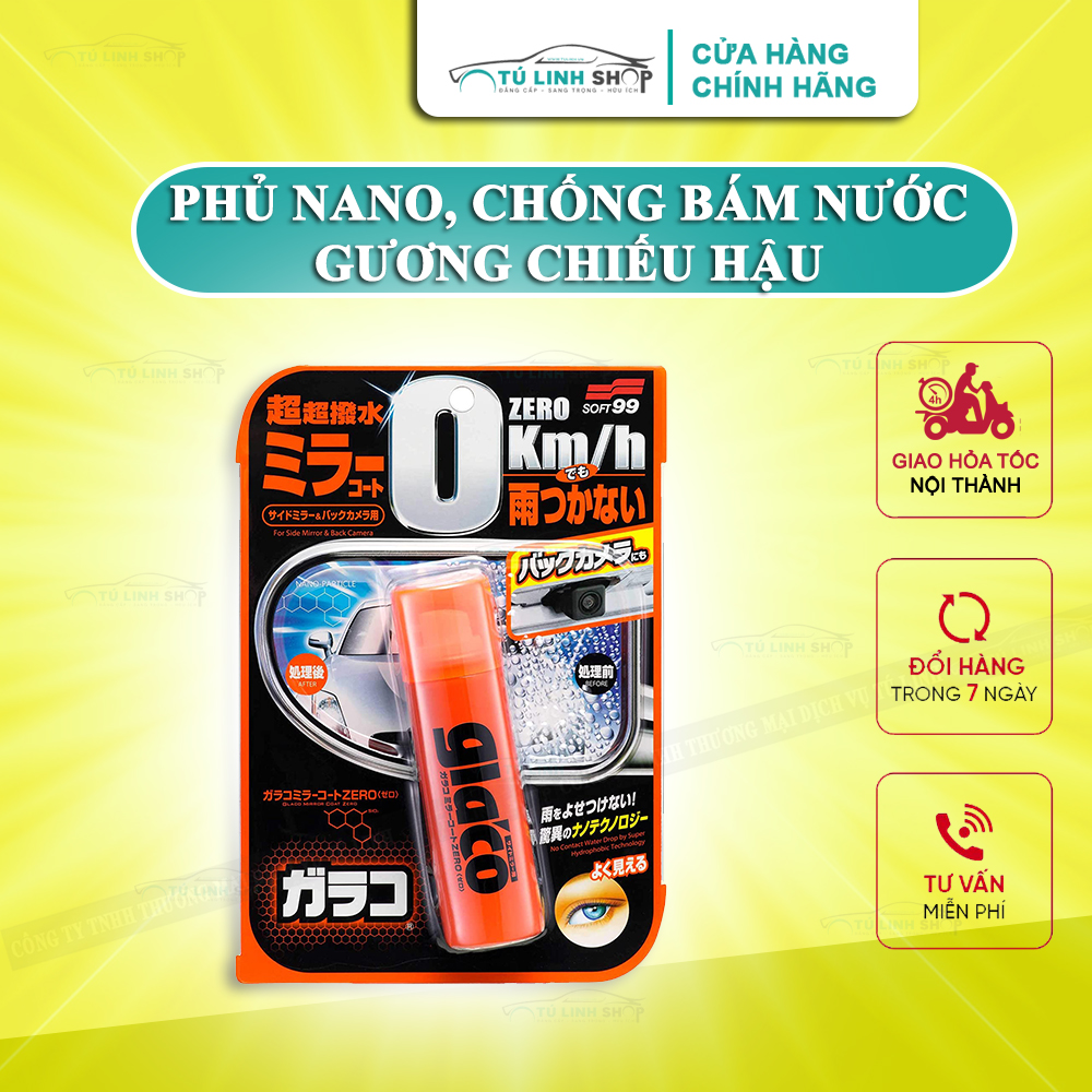 Phủ Nano gương chiếu hậu ô tô Glaco Mirror Coat Zero - Soft99 ( Phủ Nano Kính Chiếu Hậu )