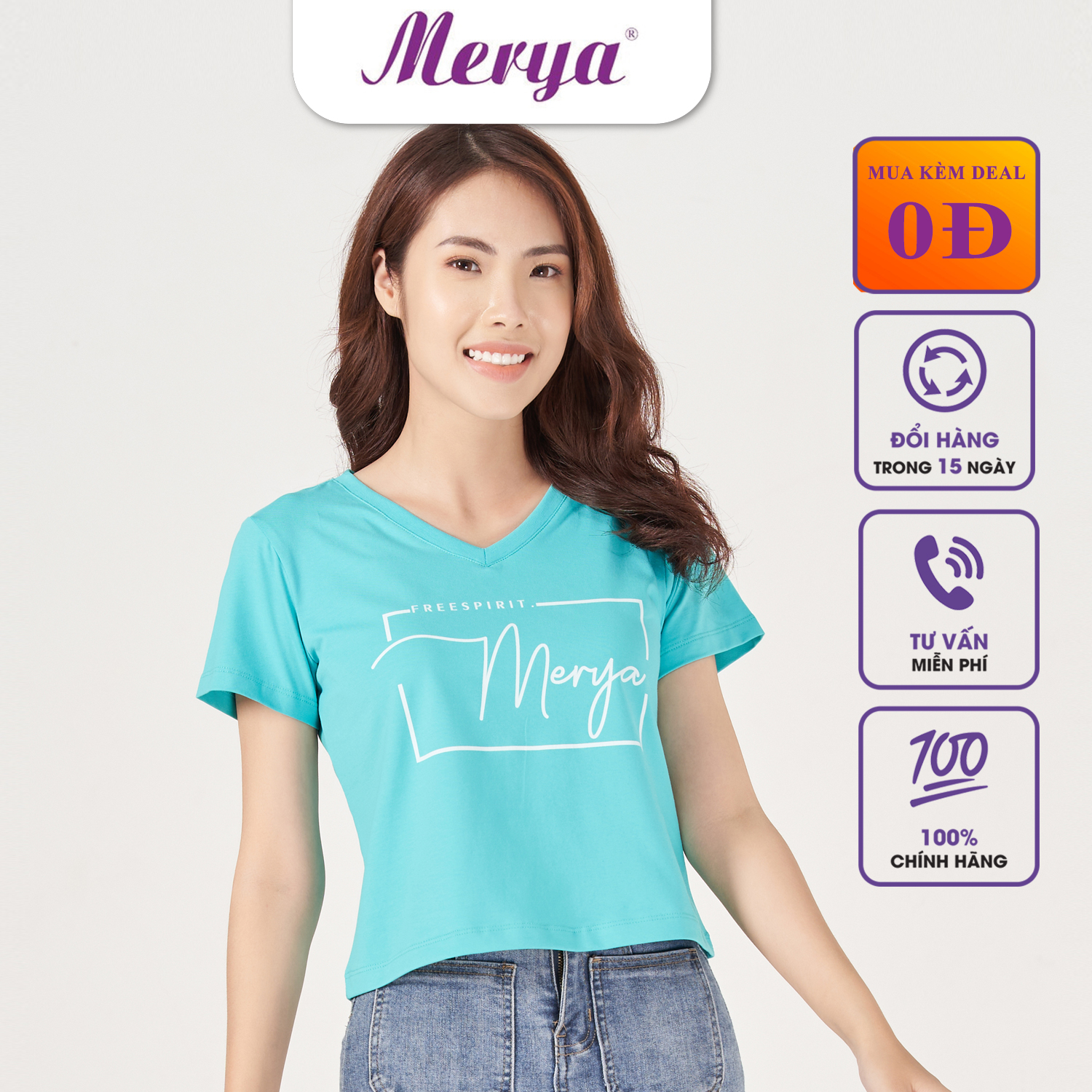 Merya áo thun cotton ngắn tay không cổ nữ TSC0121