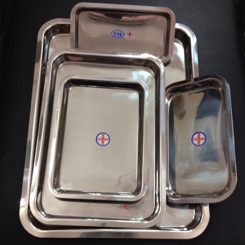 [HÀNG LOẠI 1] Khay chữ nhật, khay inox y tế, mâm inox đựng dụng cụ y tế các kích cỡ 22x17x2cm