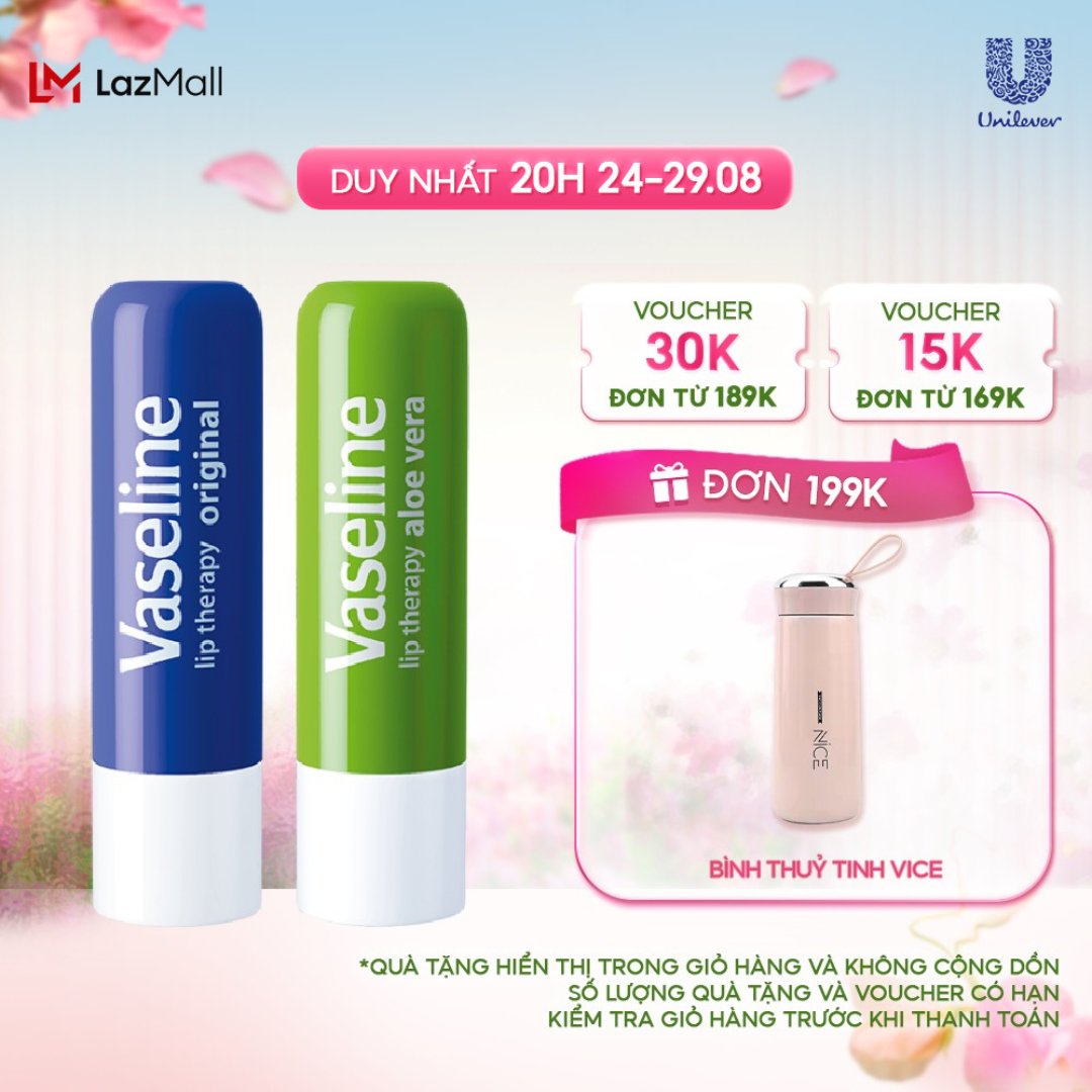 Bộ 2 son dưỡng môi Vaseline dạng thỏi 4.8g: Lô Hội và Mềm Mịn