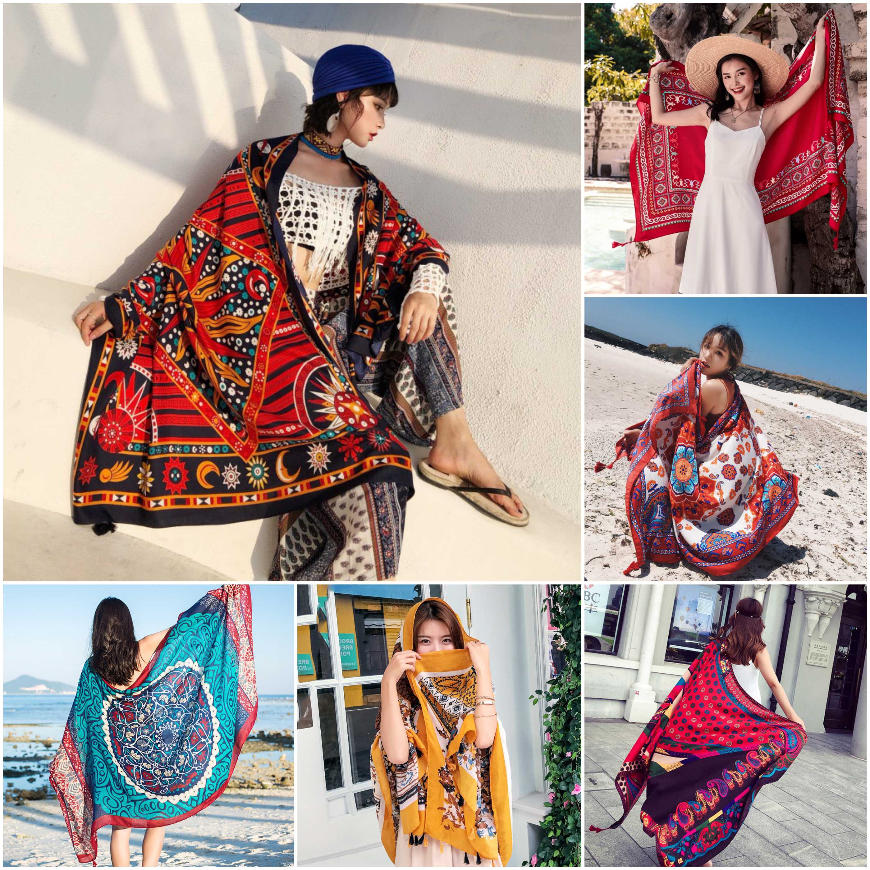 Khăn choàng boho thổ cẩm du lịch chống nắng mùa hè khăn đi biển chụp hình in hoạt tiết nổi bật size 180x90cm Mã KCTH01 The Collar Box