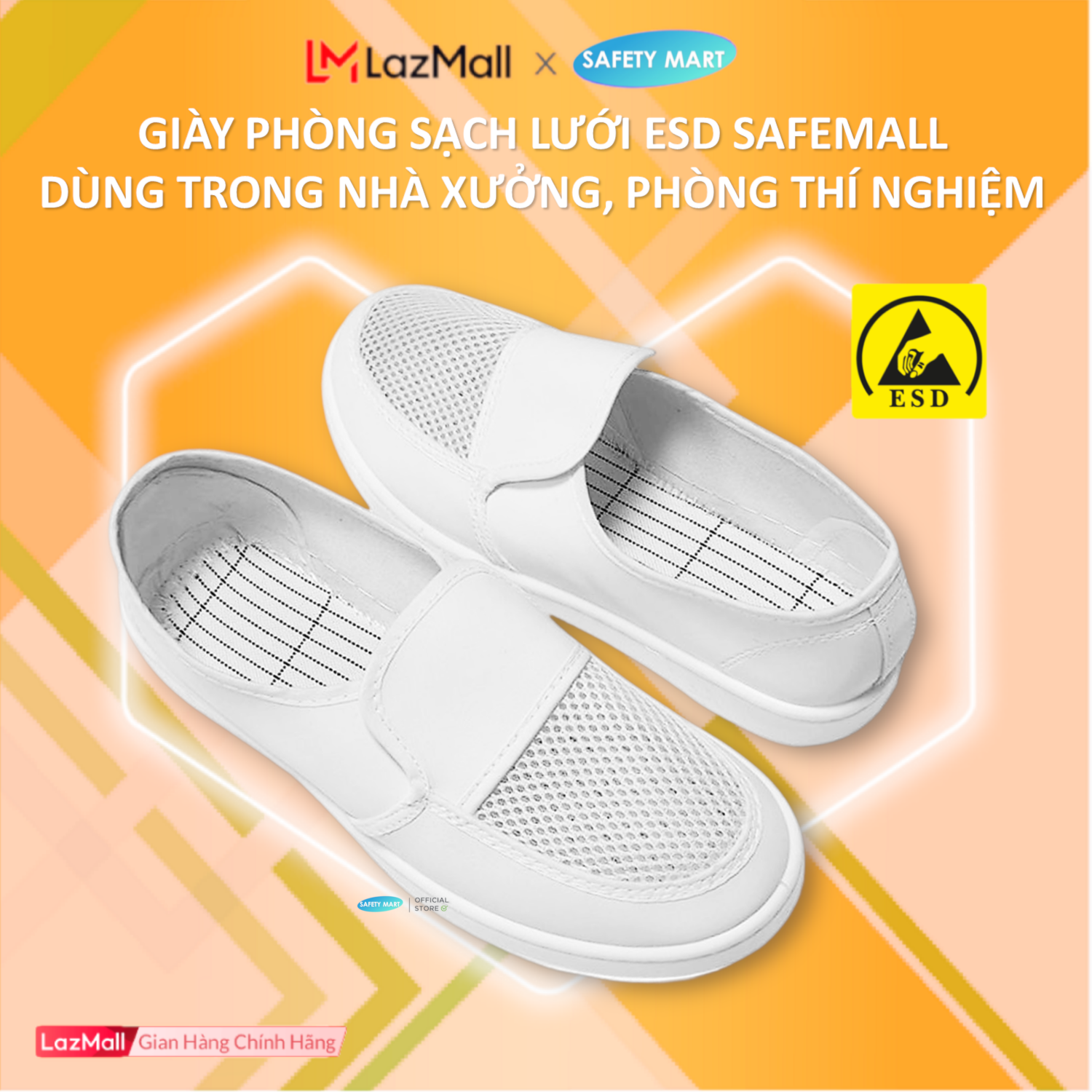 [HOT] Giày phòng sạch chống tĩnh điện ESD mặt lưới PVC SafeMall màu trắng siêu nhẹ, Giày bảo hộ lao động nam nữ, Giày sử dụng trong nhà xưởng, xí nghiệp, công ty điện tử - Hàng Chính Hãng Safety Mart Official