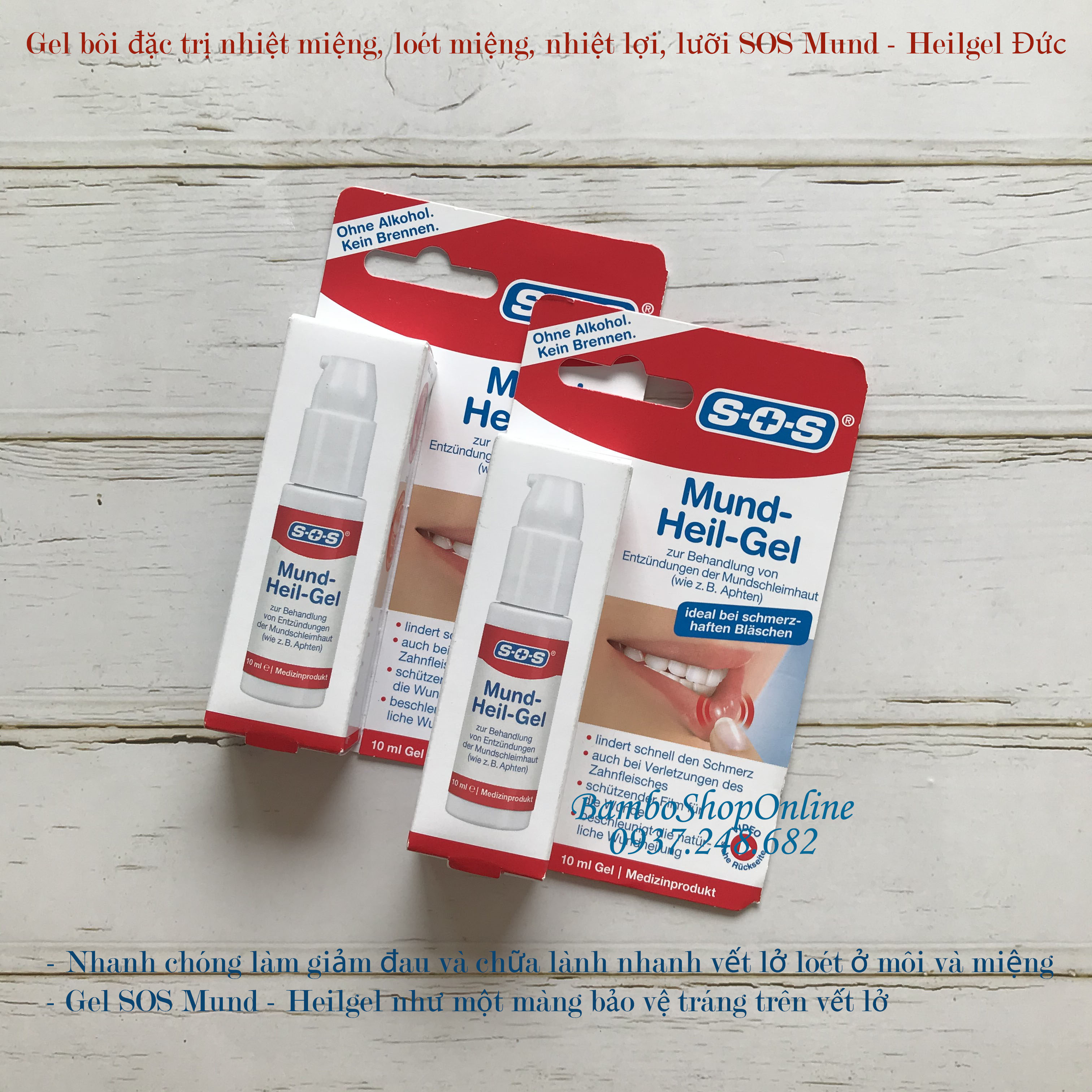 Gel bôi nhiệt miệng, loét miệng, Nhiệt lợi, lưỡi SOS Mund - Heilgel - Hàng Đức xách tay