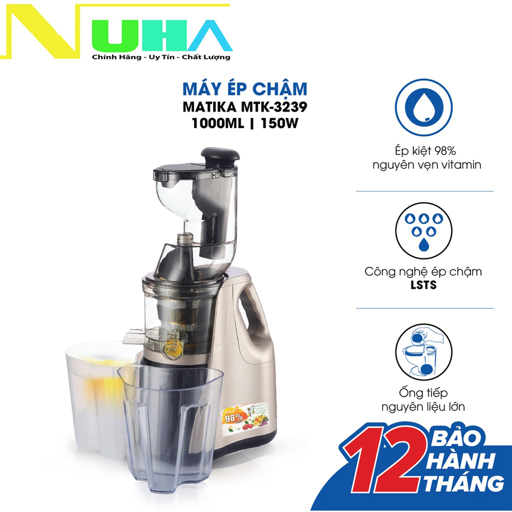 Máy ép chậm matika mtk-3239 công nghệ ép thông minh giữ nguyên vẹn vitamin, bảo hành 12 tháng