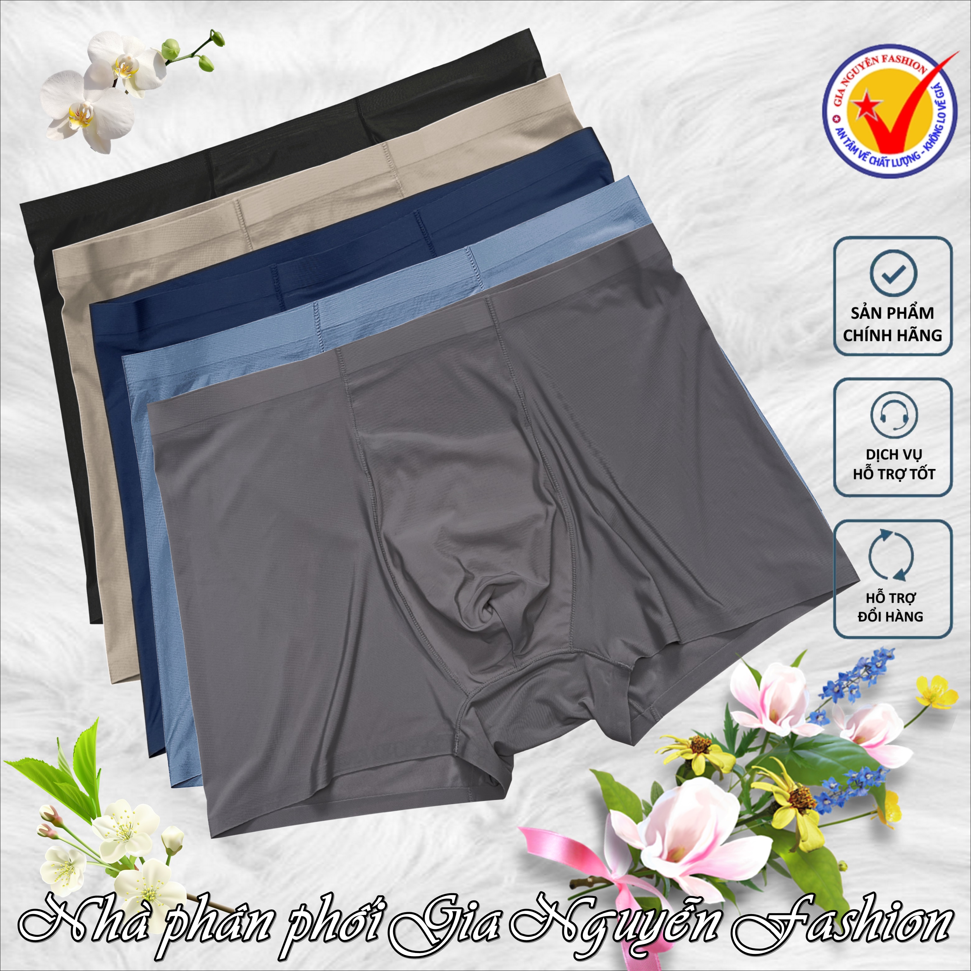 Set 5 Quần boxer nam, quần sịp đùi nam lụa sữa (lụa băng su đúc), hàng cao cấp (giao đủ màu)