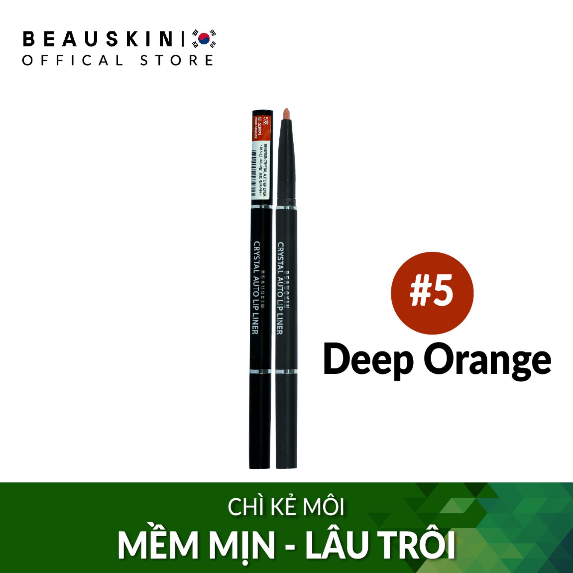 Chì vặn kẻ môi 2 đầu bền màu Beauskin Crystal Auto Lip Liner 5 Deep Orange - Hàn Quốc Chính Hãng