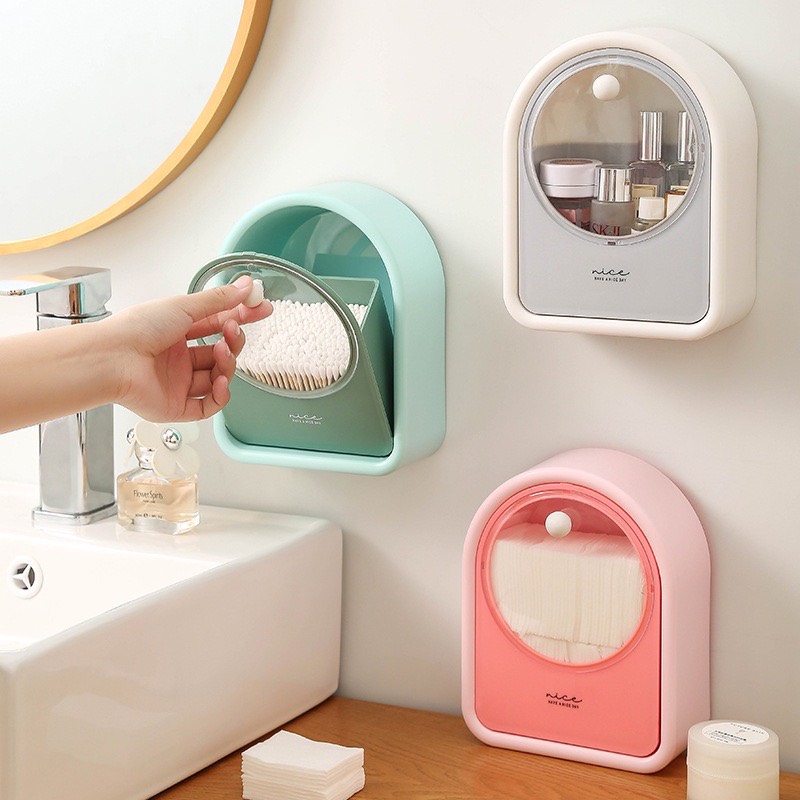 Hộp đựng bông tẩy trang treo tường cao cấp - hộp đựng bông tẩy trang đa năng treo tường tiện lợi