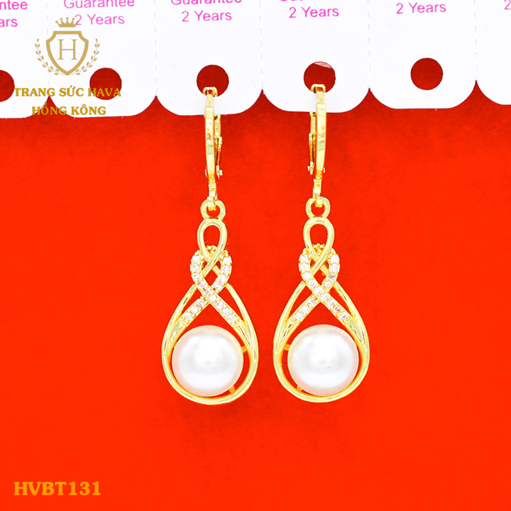 Khuyên Tai Nữ, Hoa Tai Nữ, Bông Tai Nữ Ngọc Trai Dáng Dài, Titan Xi Mạ Vàng Non 24k Thật Cao Cấp (Không Bị Xỉn Đen) - Trang Sức Hava Hong Kong
