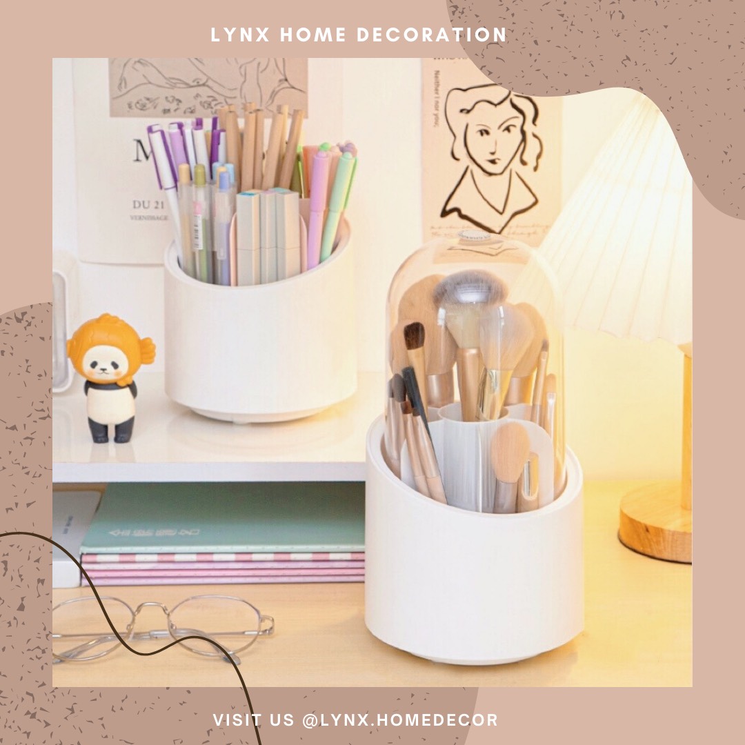 Lọ đựng cọ / Ống cắm bút trang điểm nhiều ngăn xoay có nắp chống bụi Lynx Home