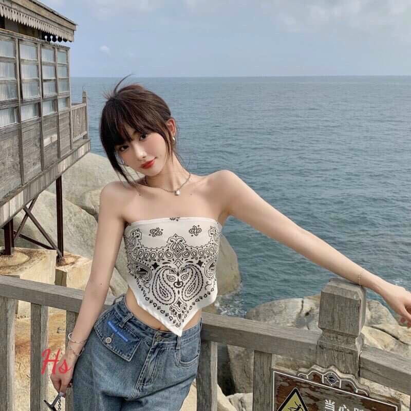 ÁO THỔ CẨM KHÔNG DÂY SANG CHẢNH DÁNG CROPTOP