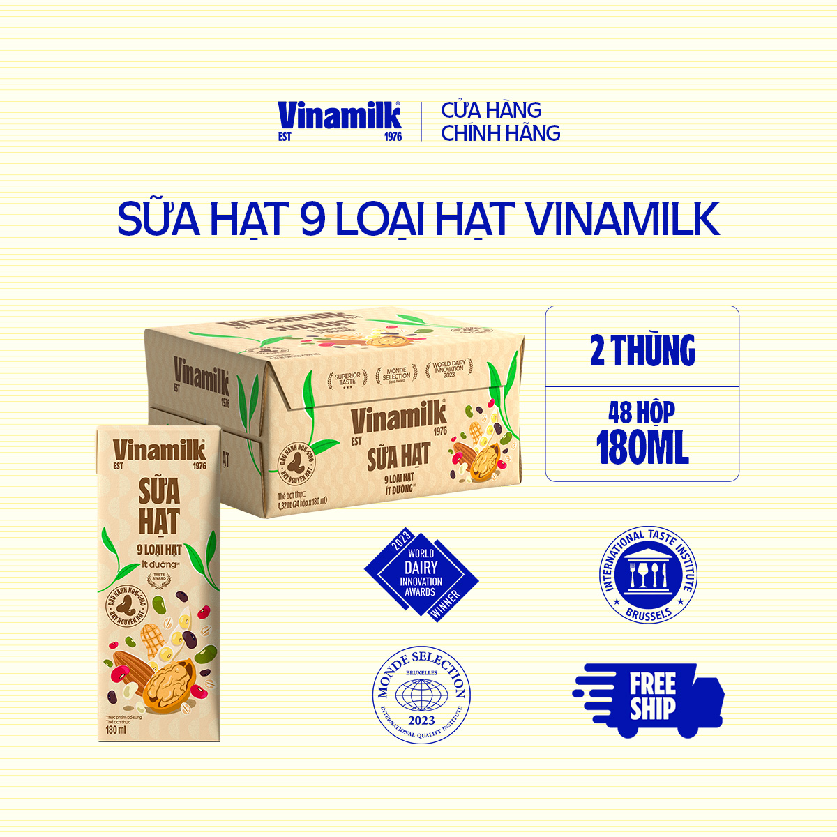 Combo 2 Thùng Sữa 9 loại hạt Vinamilk 180ml 24 hộp/thùng