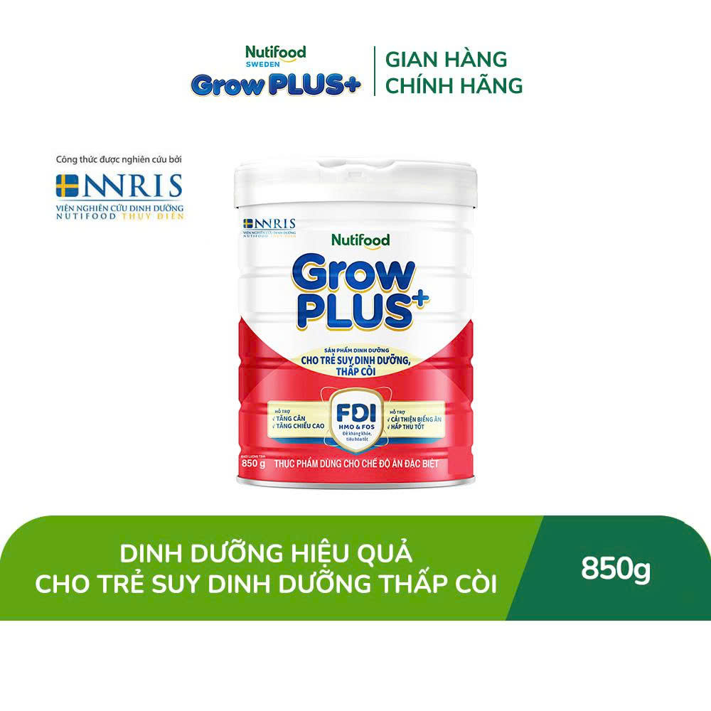 Sữa bột Nutifood GrowPLUS+ Suy Dinh Dưỡng (Đỏ) - Tăng Cân, Tăng Chiều Cao (Lon 850G)