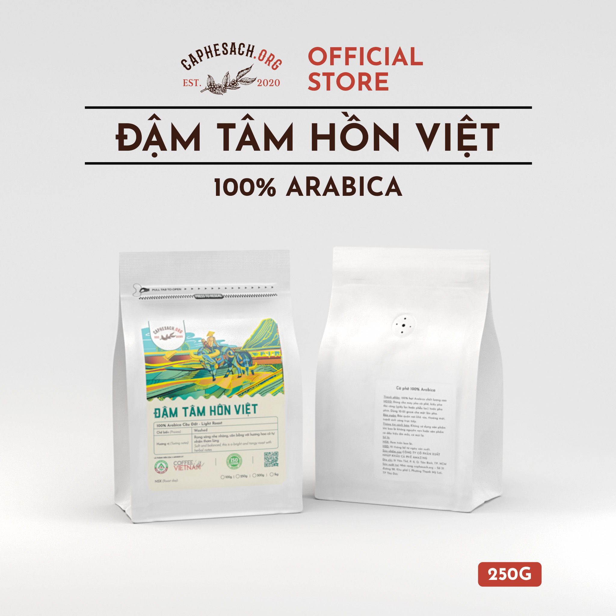 Cà phê 100% arabica rang sáng - đậm tâm hồn việt 250g
