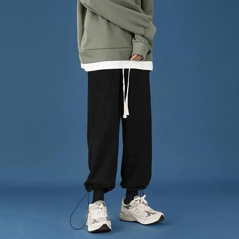 Quần nỉ trơn bo gấu, JACKLANE , quần nỉ nam nữ Unisex dáng jogger chun gấu