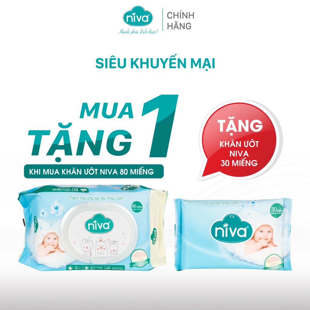 Mua 01 gói khăn ướt không mùi niva 80 miếng tặng 01 gói khăn ướt không mùi niva 30 miếng cùng loại