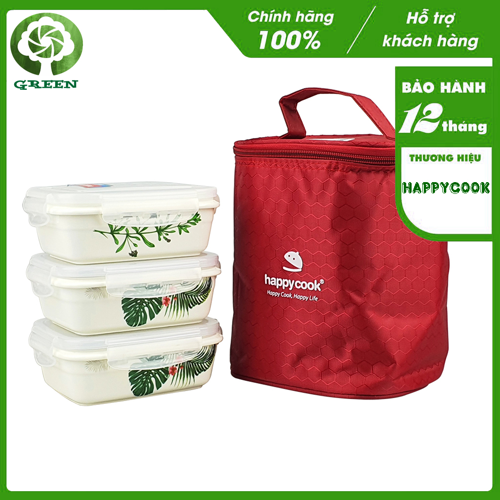 BỘ 3 Hộp Sứ Chữ nhật HappyCook Ceramic 325ml HCC-3R