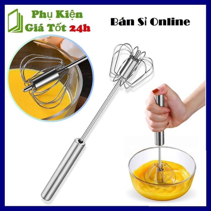 Cây đánh trứng inox có trục xoay tự động nhỏ gọn tiện dụng - phới đánh trứng inox xoay tự động cầm tay - cây đánh trứng inox cafe có trục lò xo xoay 360 độ tự động