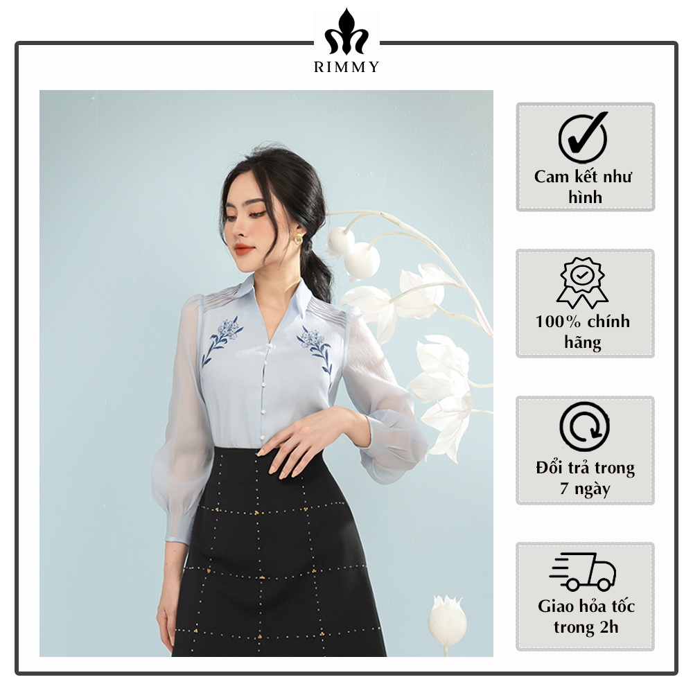 Áo sơ mi thiết kế xanh ghi Rosara shirt Rimmy