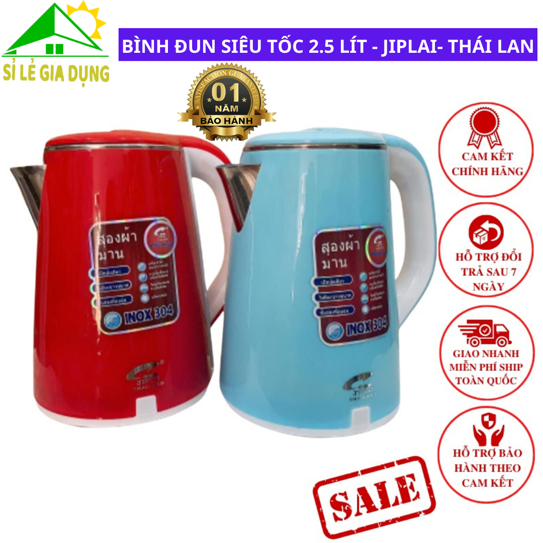 Bình đun siêu tốc 2.5 lít - jiplai- thái lan bình đun siêu tốc bền đẹp an toàn giá rẻ ấm siêu tốc 2 lớp thái lan jiplai 2.5 lít cao cắp chống giật công nghệ inventer tiết kiệm điện và đun sôi cực nhanh