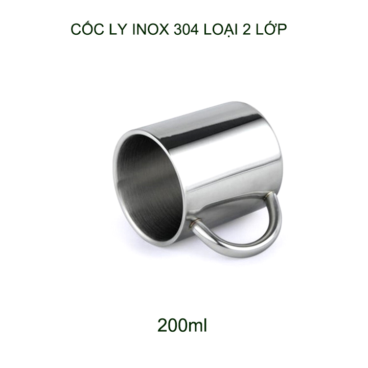 Ly uống nước bằng inox 304 loại 2 lớp chống nóng, 200ml