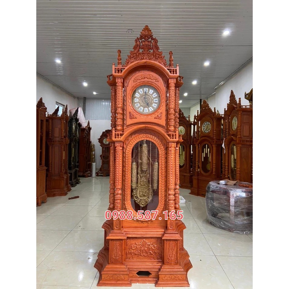 Đồng hồ gỗ hương tháp trụ gỗ hương đá cao 2m2 hhh