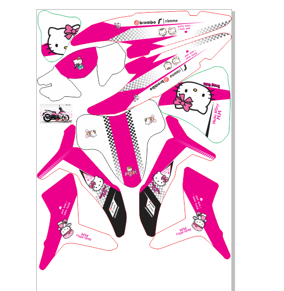 Tem Xe Wave RSX FI Hello Kitty Hồng Trắng - Tem Wave Chế Thiết Kế Đẹp - Tem Wave Giá Rẻ 3 Lớp