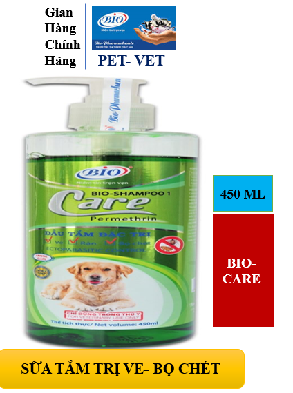 BIO-CARE 450ML. SỮA TẮM CAO CẤP CHÓ MÈO NHIỄM VE,RẬN,BỌ CHÉT