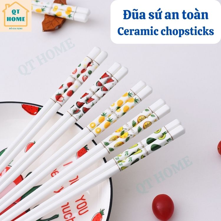 [HCM]Đũa Gốm Sứ An Toàn Họa Tiết Trái Cây 2 Viền Không Mốc Không Trơn Chịu Nhiệt