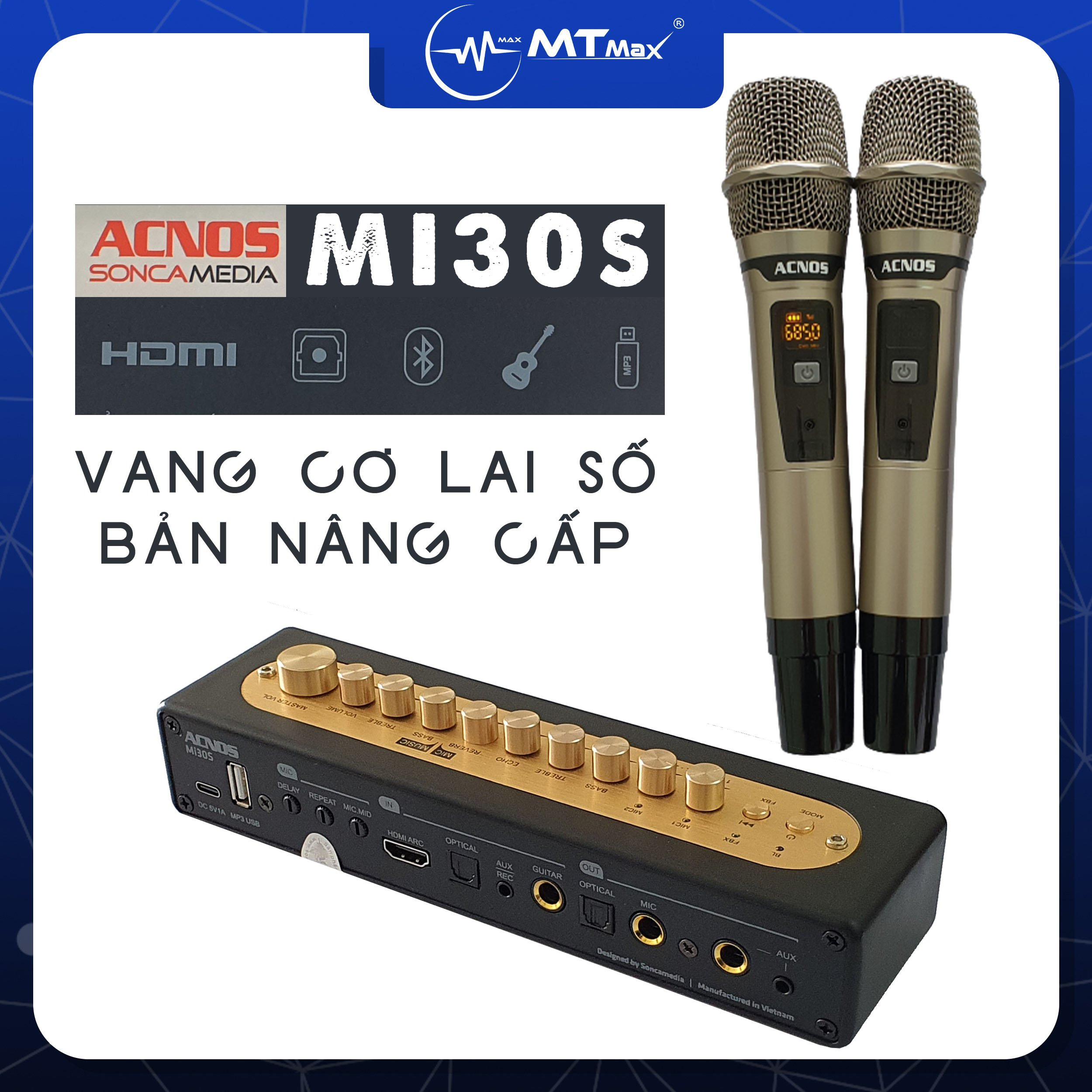 Vang Số Chỉnh Cơ Acnos MI30S – TẶNG MICRO KHÔNG DÂY UHF Cao Cấp, Công Nghệ Bluetooth 5.0, Hỗ Trợ Ghi Giọng Hát & Hình Ảnh , Kết Nối Đa Dạng Thiết Bị Nghe Nhạc, Nâng Giọng Hát Chuyên Nghiệp, Công Nghệ Ca Hát Từ Chính Soncamedia