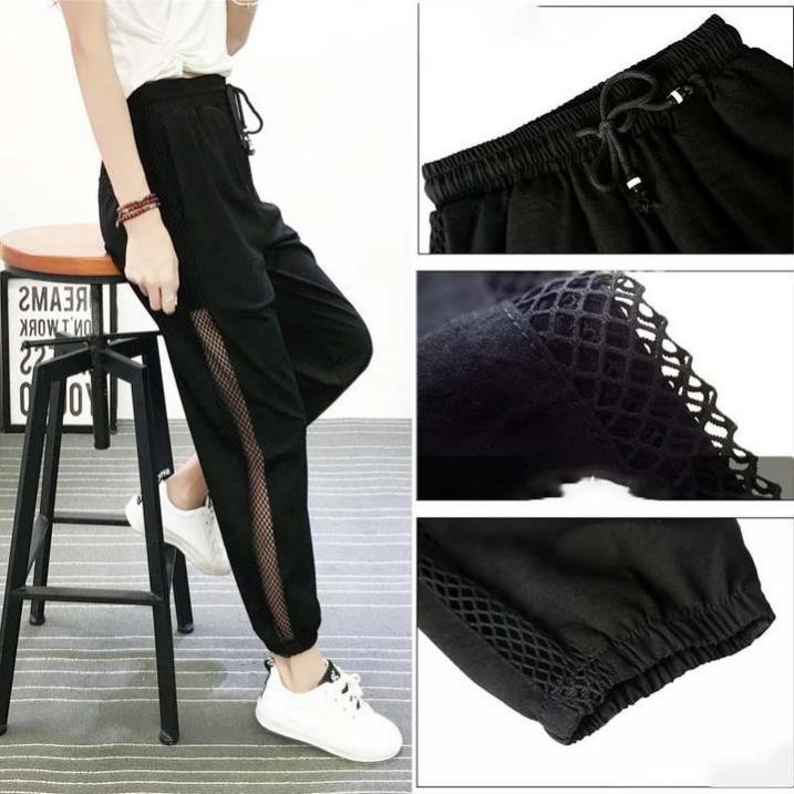Quần Jogger nữ lưới sườn cá tính, quần thể thao nữ phối lưới năng động trẻ trung