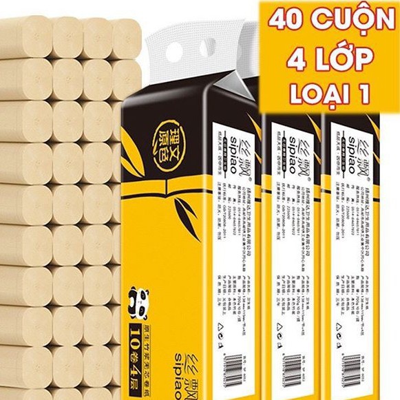 [COMBO 40 CUỘN] GIẤY VỆ SINH GẤU TRÚC SIPIAO TÚI 40 CUỘN (4 DÂY X 10 CUỘN) KHÔNG LÕI, KHĂN GIẤY VỆ SINH
