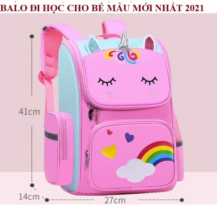 Balo cho bé gái chất xịn hình kì lân siêu đẹp dễ thương cho bé đi học, cặp sách chống thấm nước có phản quang
